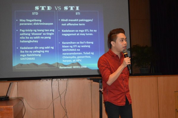 Advocate Patrick Albit, RN gave a talk about the awareness of the HIV/AIDS during a forum held at the Finster Auditorium yesterday. Photo courtesy of UCEAC