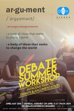 Promotional poster of the Ateneo Debate Varsity (ADV) Summer Training Program. Infographic by Vanessa Kate Madrazo of ADV.