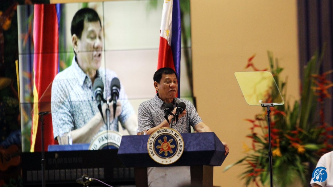 President Rodrigo Duterte giving his speech during the "Oya Mindanaw! State of the Mindanao Environment Day" summit. Photo by Alexis Matthew Reyes