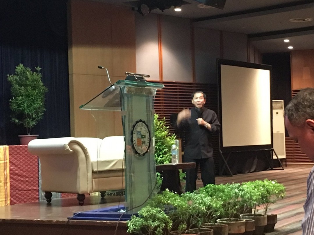 Fr. Manuel Flores explaining how prayer and exercise can go hand-in-hand. Photo taken from @ADDU_Official